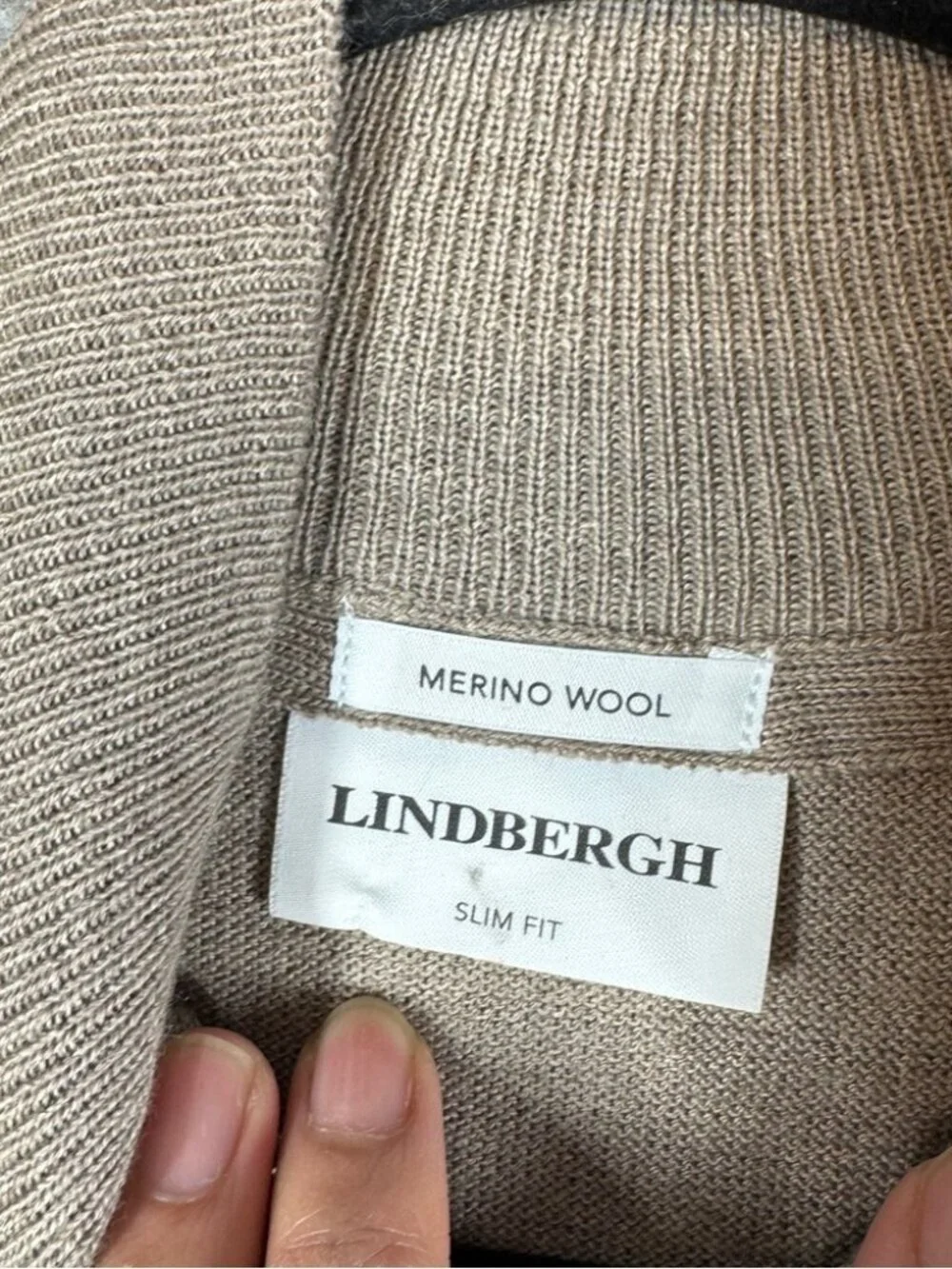 Lindbergh Merino Wool Zip Up Sweater Beige Slim Fit Size M Minimalist Luxury